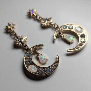 Celestial Opal Moon Drop Earrings